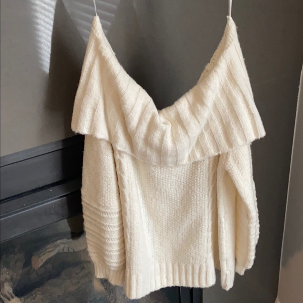 Off Shoulder Cream Sweater